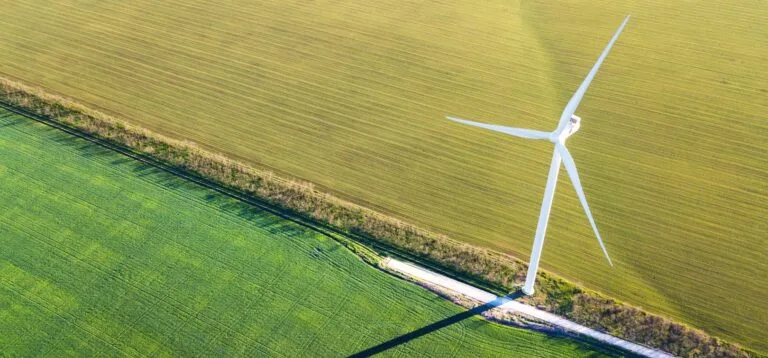 Wind power station on the field. Concept and idea of alternative energy development