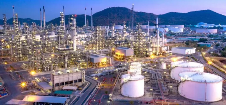 Aerial view of refinery plant,Industry Petrochemical at twilight