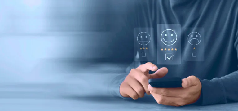 User give rating to service experience on online application, Customer review satisfaction feedback survey concept, Customer can evaluate quality of service leading to reputation ranking of business.
