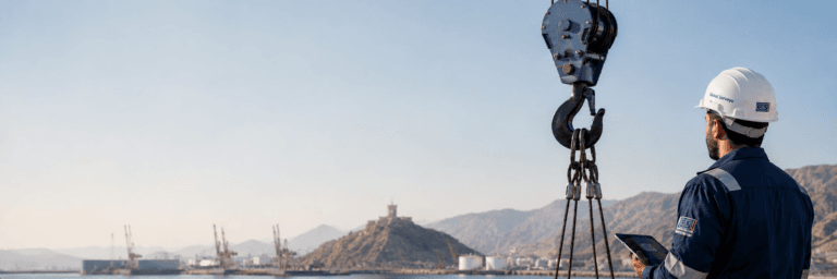 Global Surveys LEEA Full Member Oman lifting equipment inspection professional at industrial port