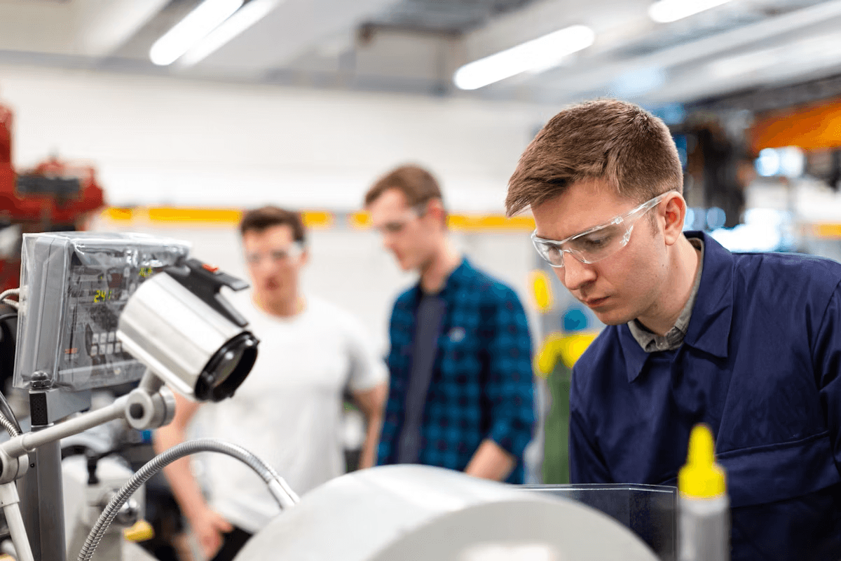 Industrial training in a workshop for workplace safety and operational awareness